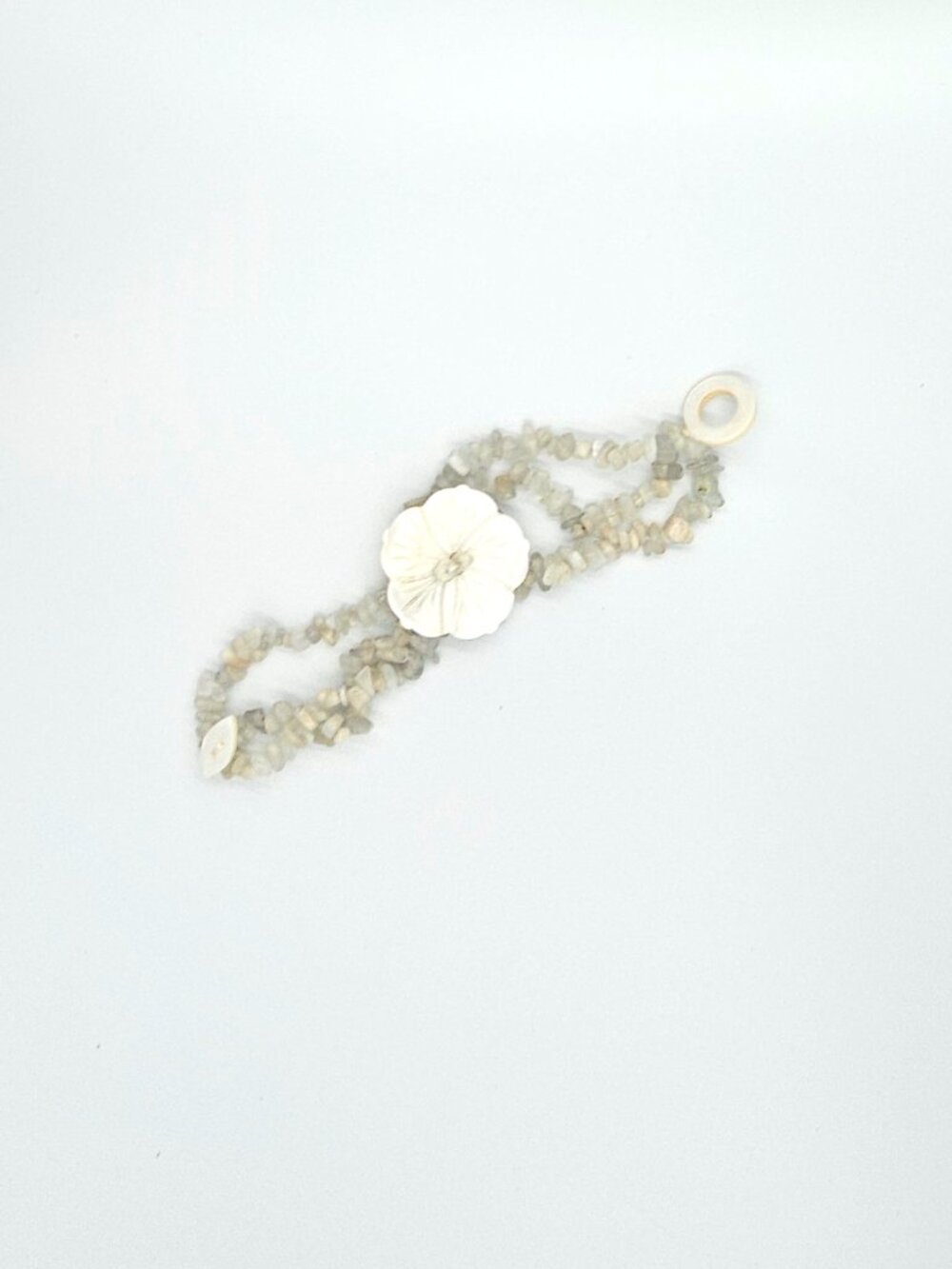 Charming Gray & White Gemstone Bracelet with Shell Flower Charm